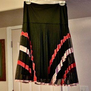 RARE Betsey Johnson Sheer Pleated Overlay Red & Pink Lace Black Midi 4, S